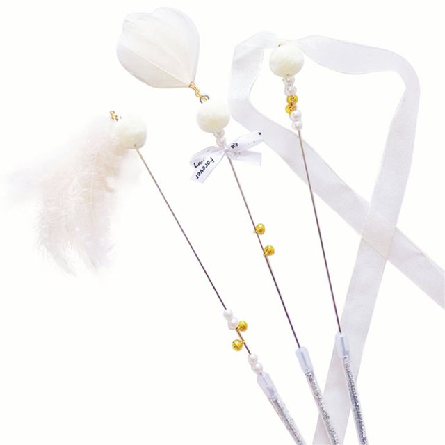 Cat Teaser Stick Cute 3PCS Fake Feather Soft Cat Wand Toy Pet Interactive Toy