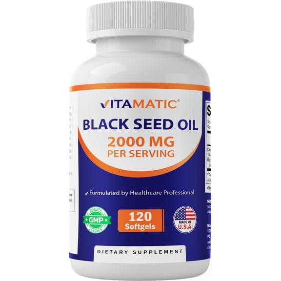 Vitamatic Black Seed Oil Capsules - 2000 mg per Serving - 120 Softgels - Colde Pressed - Contains Min 0.95% Thymoquinone - Supports Healthy Immune Response - Made in The USA