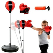 Punching Bag for Kids, 42 Inch Kids Boxing Set with Stand & Boxing Gloves, Height Adjustable Boxing Bag Sport Toy for Boys and Girls Aged 3-10 Years Old, Black & Red