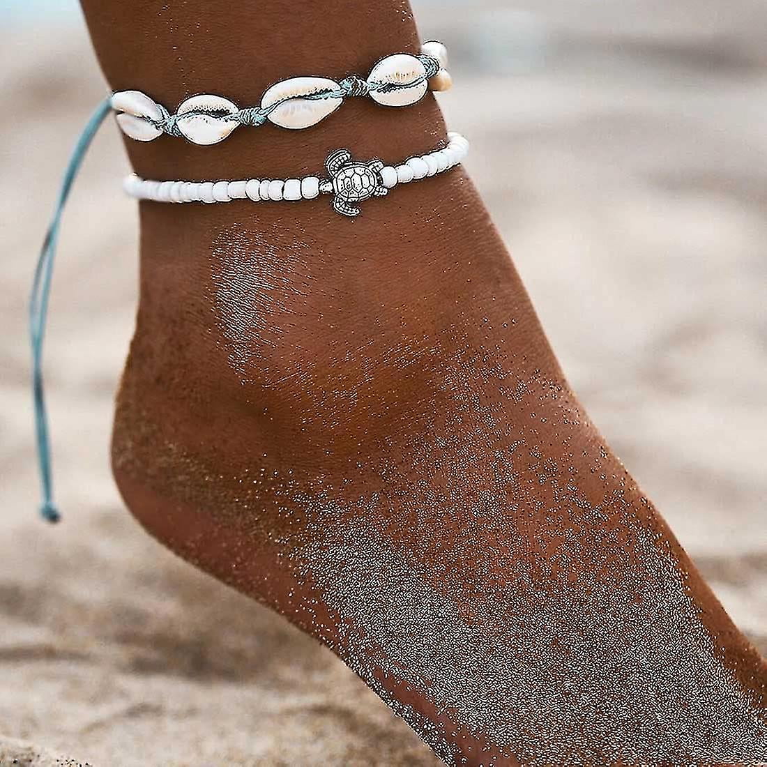 Boho Shell starfish turtle anklets Weave Ankle Bracelets Beaded Beach Summer Foot Jewelry Adjustable For Women And Girls white White Walmart