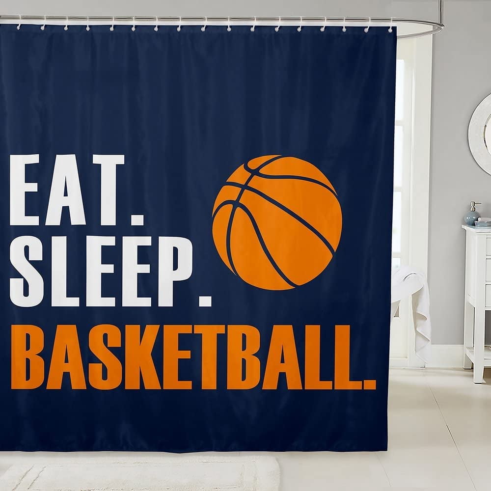 Basketball Bathroom Shower Curtain Set 3D Ball Sports Shower Curtain
