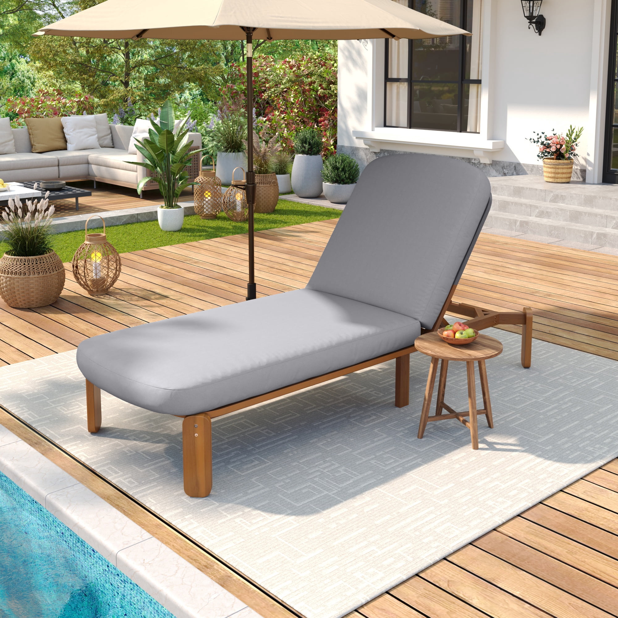 Adjustable Backrest Chaise Lounge, Outdoor Patio Recliner for Poolside, Grey