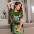 thumbnail image 3 of Easygdp Red-Eyed Tree Frog Camisón de manga corta para mujer, informal, estampado, 3 of 6