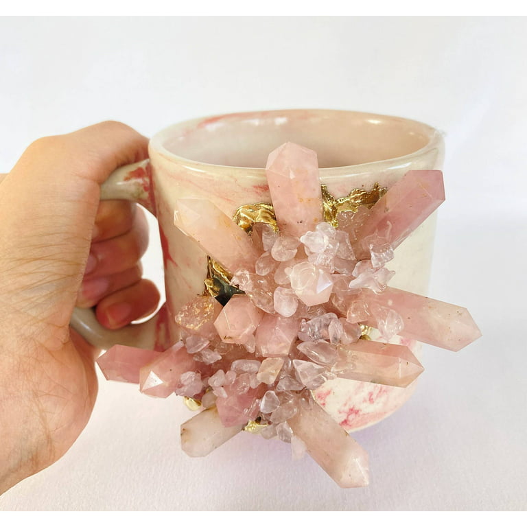 Pink Marble Effect Crystal Mug, Gold Plated
