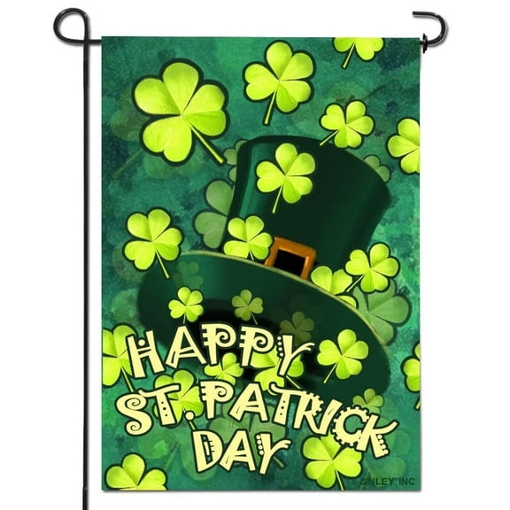Anley Premium Happy St. Patrick's Day Garden Flag, Green Hat with Clover Garden Flags Double Sided - 18 x 12.5 Inch