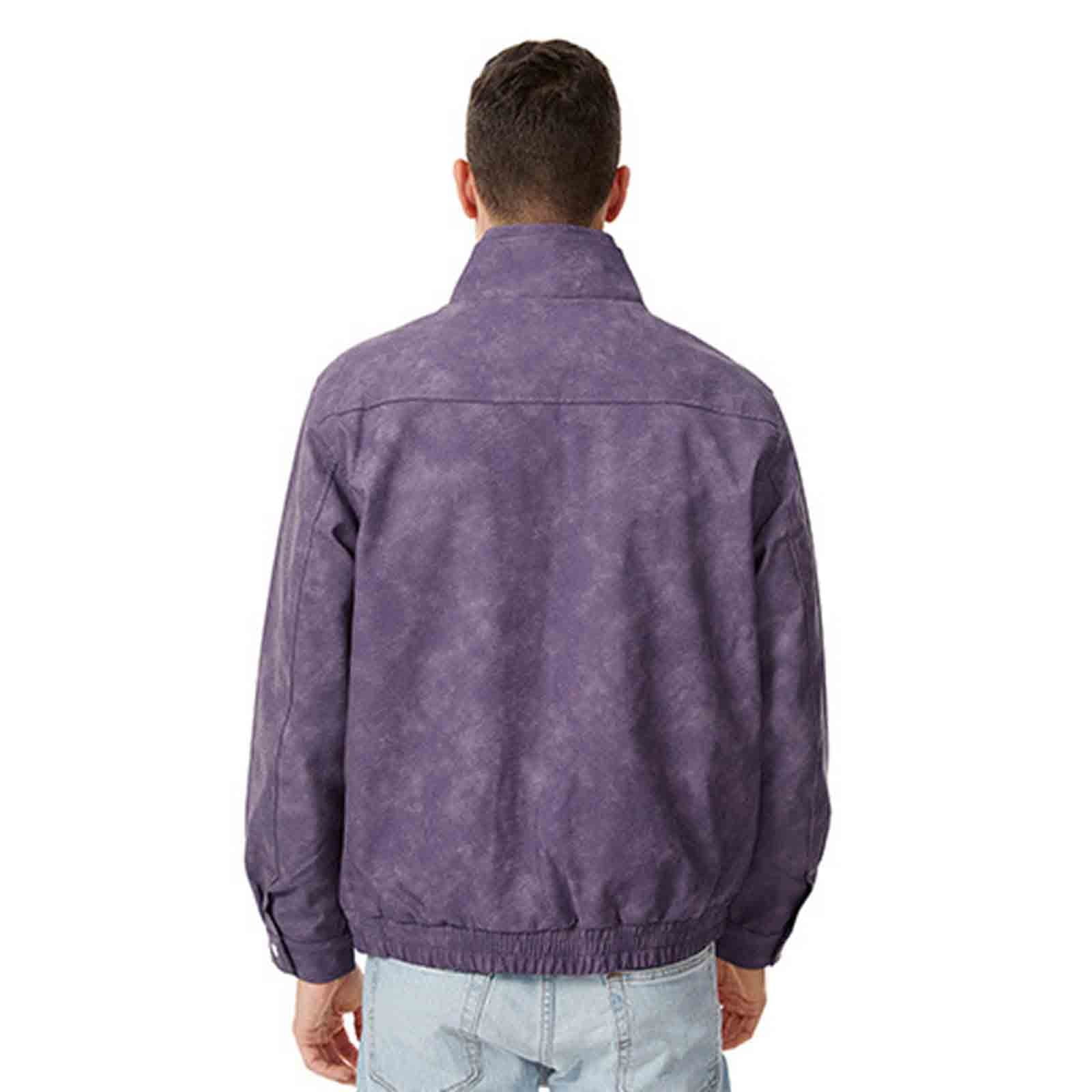 Abomasnow Men's Big & Tall Faux Leather Denim Jacket Vintage Zip Up Turtleneck Jean Jacket with Multiple Pockets M-4XL