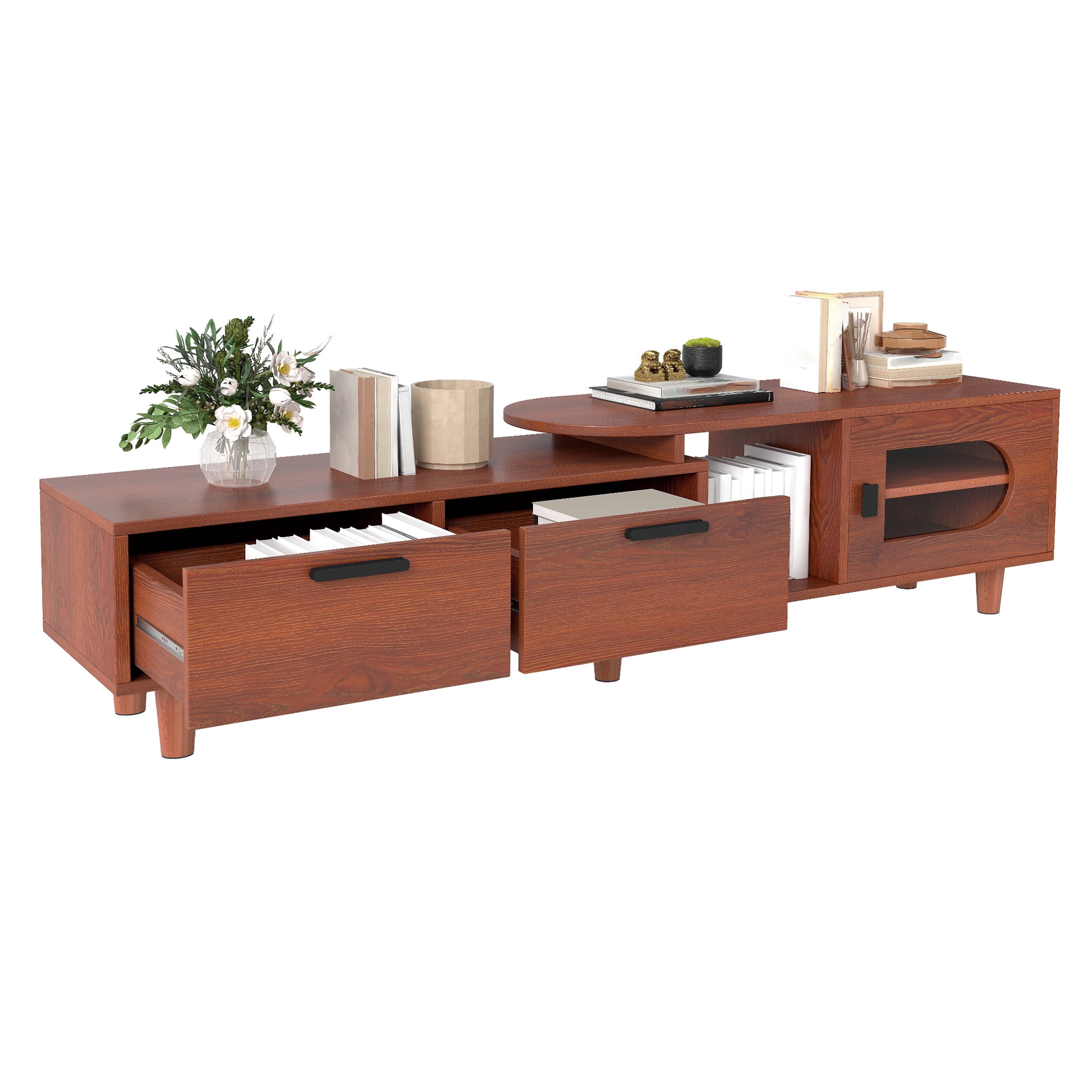 Dextrus Extendable TV Stand with 2 Drawers & Cabinet, Adjustable Corner Entertainment Center