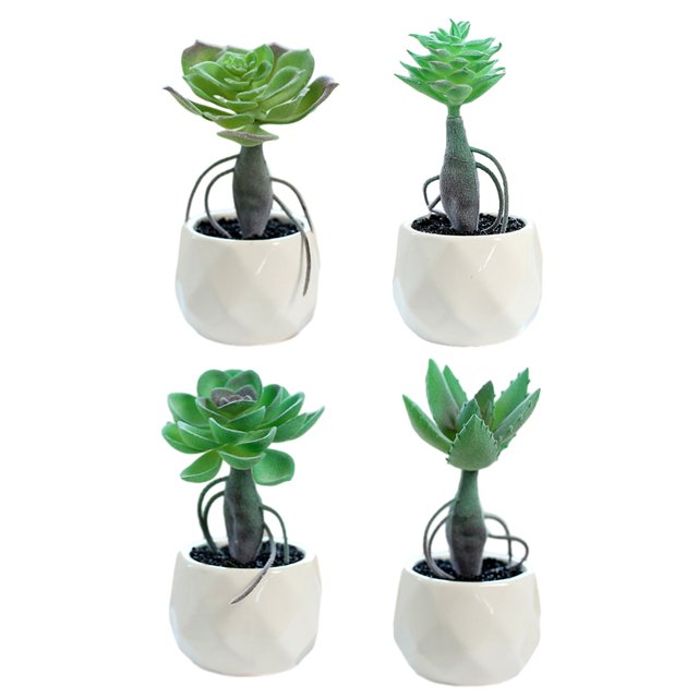 Cuenca de diamante con varilla, adornos pequeños creativos suculentos, flores artificiales, plantas verdes artificiales, 4 Uds.