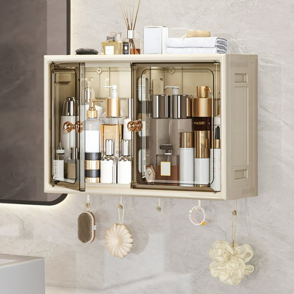 Foldable Wall Storage Rack - No-Drill Wall-Mounted Cabinet - Dust/Waterproof for Bathroom/Kitchen/Living Room - Organizer with Hooks & Shelves - Space-Saving Design