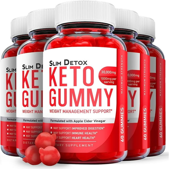 (5 Pack) Slim Detox Keto ACV Gummies - Supplement for Weight Loss - Energy & Focus Boosting Dietary Supplements for Weight Management & Metabolism - Fat Burn - 300 Gummies