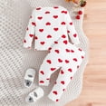 thumbnail image 4 of Bjutir Valentines Day Baby Toddler Outfit Set Girls Long Sleeve Ruffles Heart Prints Ribbed T Shirt Pullover Tops Pants Outfits For 18M, 4 of 6