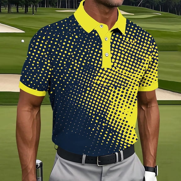 Zorckvet Men's Polo Shirts Short Sleeve Business Casual Graphic Print Collared Golf Work Shirt, S-5XL