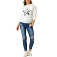 thumbnail image 2 of INSPIRE CHIC Women's Sequin Shiny Star Crew Neck Party Long Sleeve Sweatshirt Top White M, 2 of 6