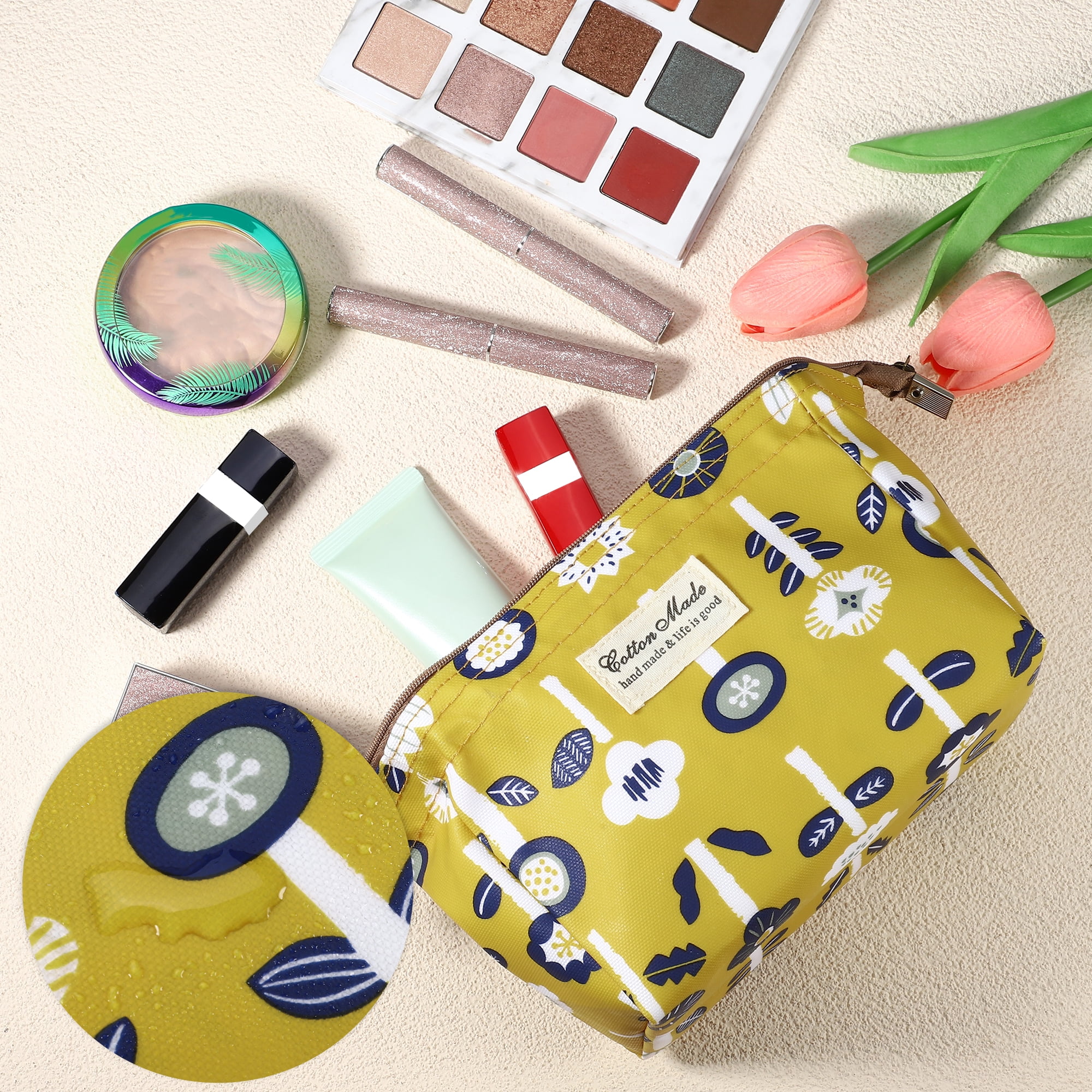 Unique Bargains Printed Travel Makeup Bag for Business Travel Vacation Gym Yellow
