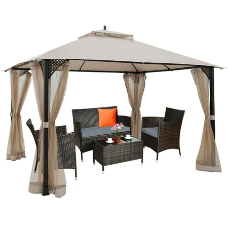 Costway 12 X 10 Outdoor Patio Gazebo Canopy Shelter Double Top Sidewalls Netting Beige Canada 10 Outdoor Patio Gazebo Canopy Shelter, Outdoor Patio Gazebo 10×10