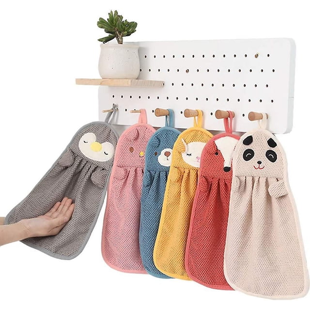 Juego de entrega rápida de 6 bonitas toallas de mano con forma de animal: absorbentes para colgar en la cocina, el baño, de secado rápido para niños y adultos Rojo Verde Cocina, Decoración y Otros