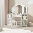 thumbnail image 1 of Princess Vanity Table and Chair Set for Girls with Tri-Folding Mirror, Touch Light Vanity Desk with 4 Storage Shelves & High Back Chair, Convertible to Writing Desk,Gift for Girls ﻿, 1 of 6