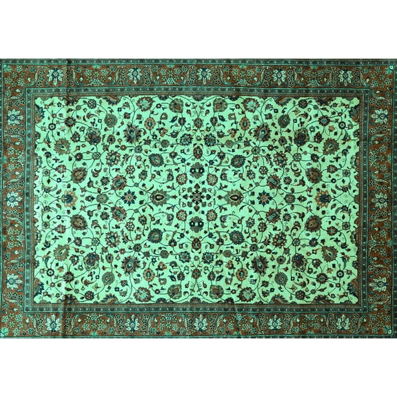 Ahgly Company Machine Washable Indoor Rectangle Persian Turquoise Blue Traditional Area Rugs, 5' x 7'