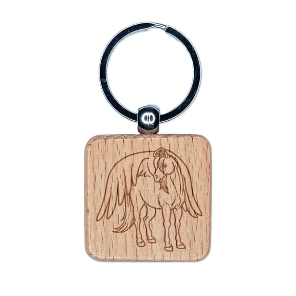 Angel Horse Loss of Pet Square Keychain Charm Tag - Engraved Wood