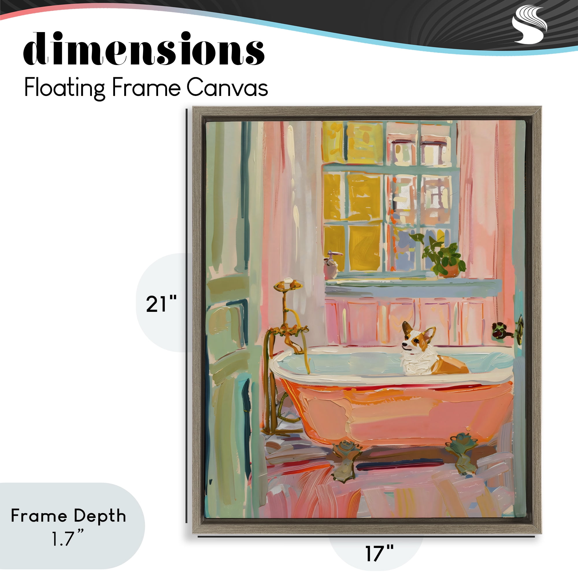 Stupell Industries Corgi in Bathtub Brown Framed Floater Canvas Wall Art, design by The Prints Vibe