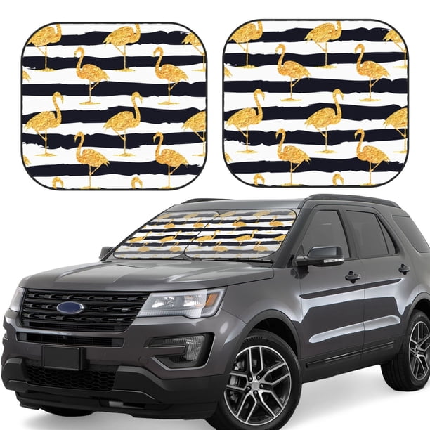 Fotbe Gold Flamingo Juego de 2 Piezas de Parasoles para Parabrisas | Bloqueador Solar para Auto | Accesorios Plegables para Protección Solar Interior-Medium