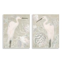Stupell Industries White Heron Nautical Seashells Rustic Starfish Wildlife Graphic Art Unframed Art Print Wall Art, Set of 2, Design by June Erica Vess