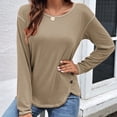thumbnail image 3 of Women's Tunic Tops Solid Color Round Neck Loose Button Irregular T-Shirt Long Sleeve Side Blouses Tops, 3 of 5