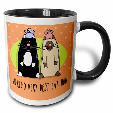 3dRose World s Best Cat Mom Cute Cartoon Kittens Pets Animals - Two Tone Black Mug, (Best Kitten Names Ever)