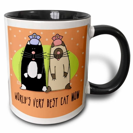 3dRose World s Best Cat Mom Cute Cartoon Kittens Pets Animals - Two Tone Black Mug, (Best Mom Of The World)