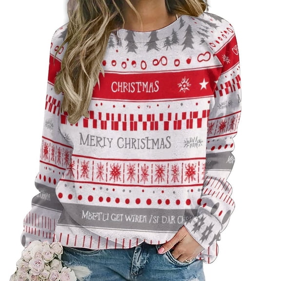 Christmas Pattern with Trees And Snowflakes Women Casual Long Sleeve Hoodie Streetwear Pullovers Top Female Clothing