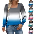 thumbnail image 2 of Jamicy Women's Ombre Square Neck Blouse with Ruffled Cuffs - Stylish Long Sleeve Casual Top for Women, 2 of 6