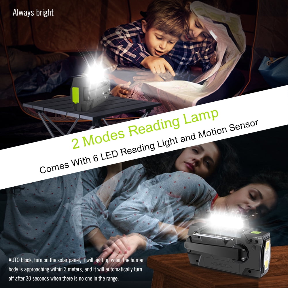 Emergency Radio with Cell Phone Charge, DFITO 4000mah-Solar Hand Crank, Portable Am/Fm Weather Radio, with Flashlight and Reading Light , Equipment