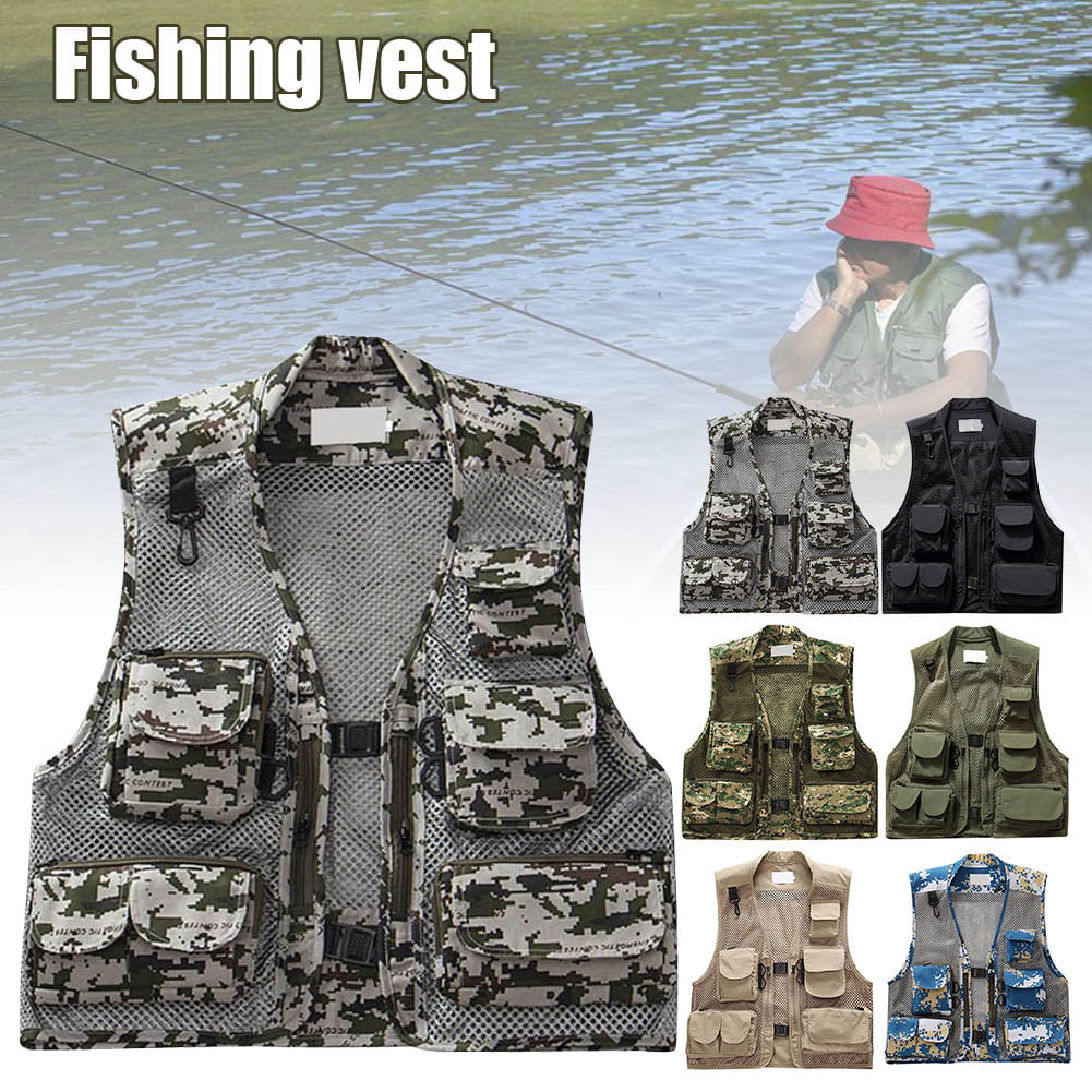 Men Fishing Vest Multi-Pocket Quick Dry Mesh Vest Jacket Outdoor Waistcoat 