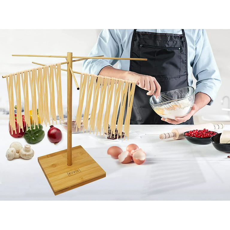 KOVOT Natural Bamboo Pasta Drying Rack - Noodle Spaghetti Dryer Stand –  Fresh Pasta hanger – Pasta drying Tree- 17” Tall, 18” Wide