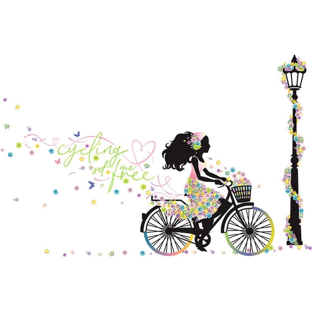 Toystoory Chica Bicicleta Etiqueta de la pared PVC Chica Bicicleta Etiqueta de la pared Hermosa Chica Bicicleta Arte de la pared Decoración Chica Decoración del hogar Toystoory HA017722-00