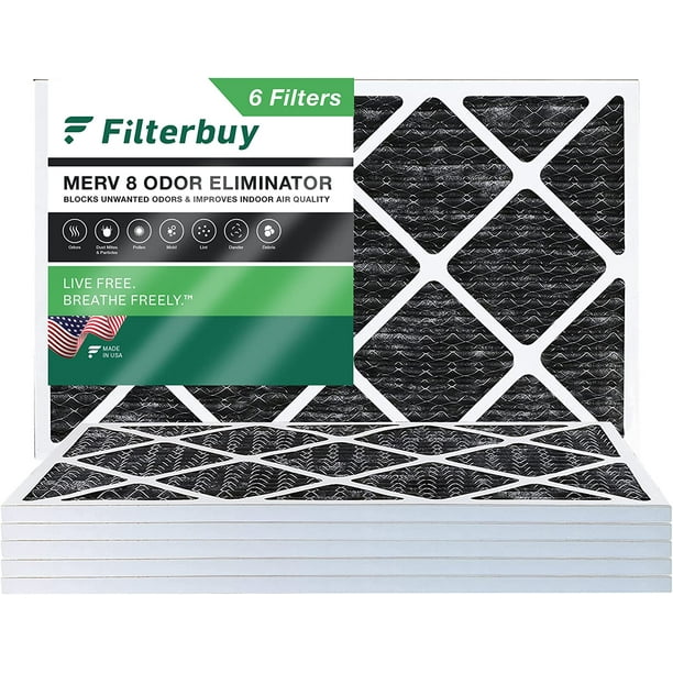 Filterbuy 14x25x1 MERV 8 Odor Eliminator Pleated HVAC AC Furnace Air Filters with Activated