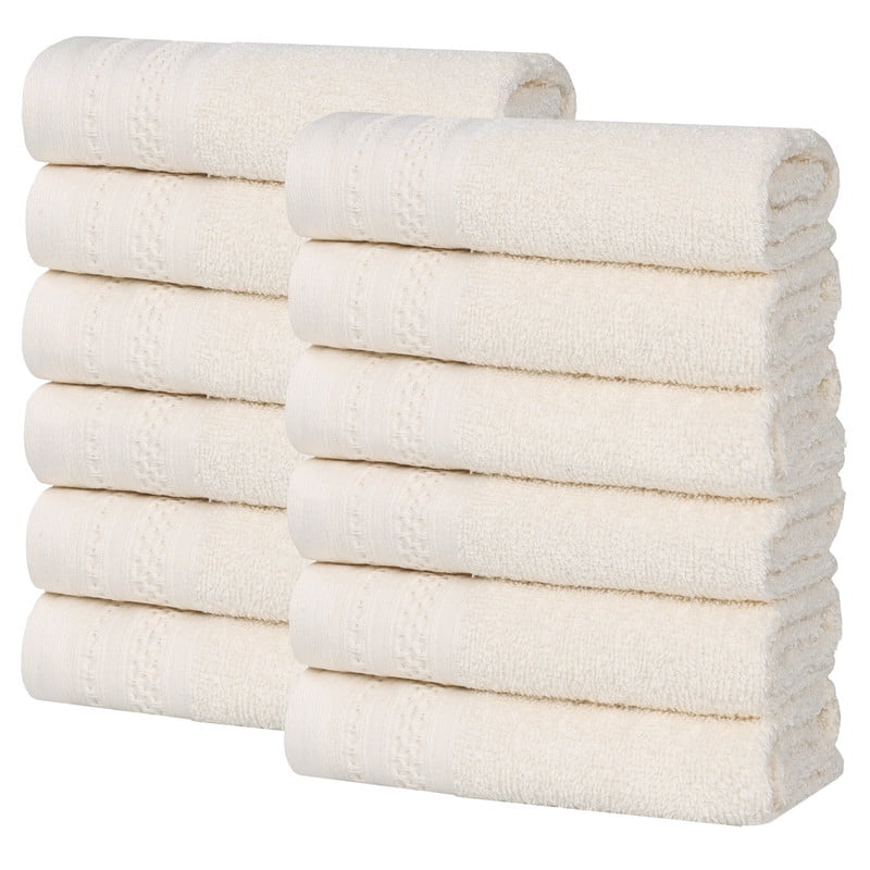 Superior Honeycomb Cotton Medium Weight Face Towels Washcloths, Set of 12, Ivory
