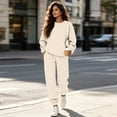 thumbnail image 1 of Women 2 Piece Outfits Fall Sweatsuit Lounge Set | Long Sleeve Drop Shoulder Crewneck Sweatshirt,Wide Leg Sweatpants,Casual Tracksuit,Winter Vacation Travel Outfits Khaki L, 1 of 5