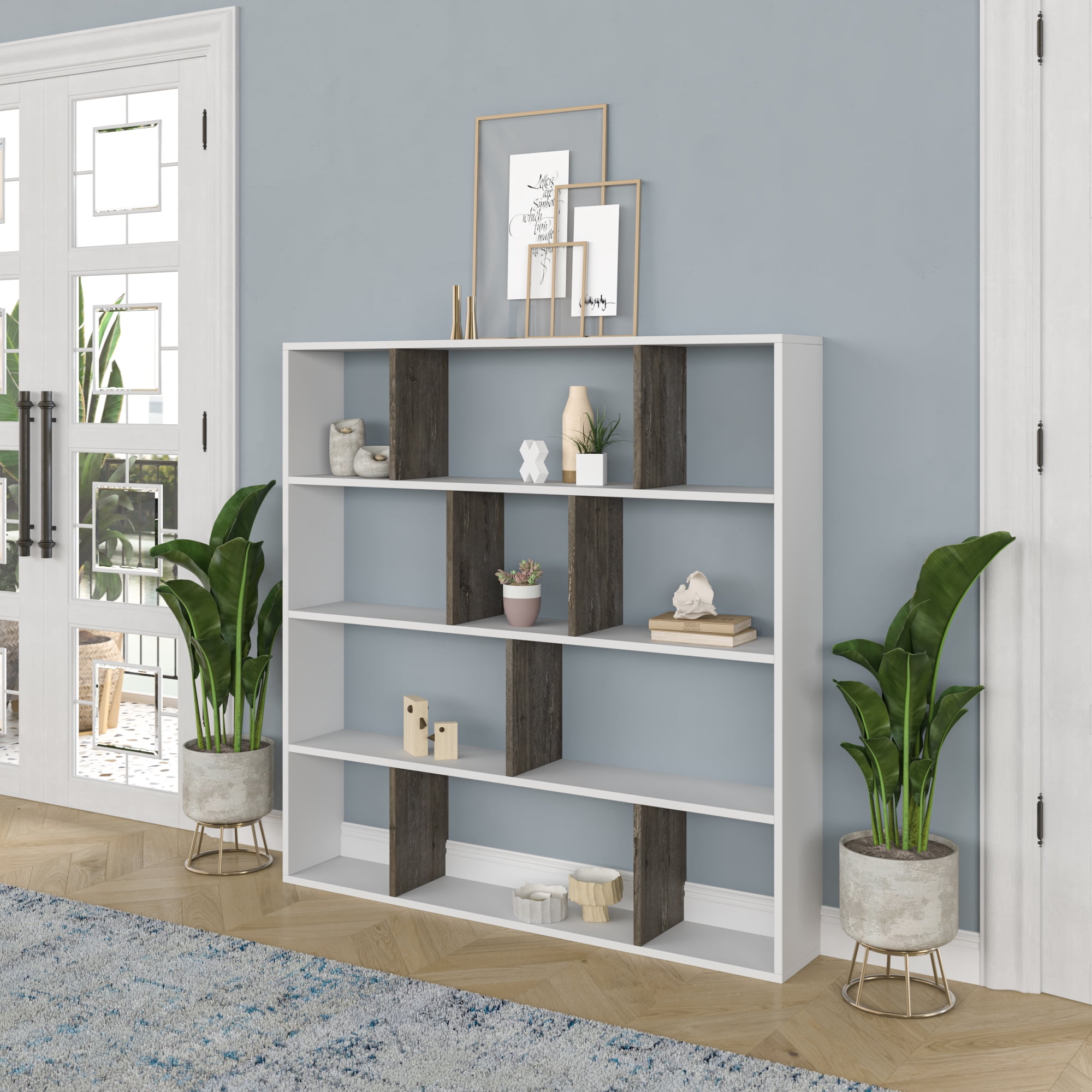 Ada Home Decor Hobdi 4 Tier Open Shelf Cube Modern Bookcase, White/Anthracite