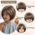 thumbnail image 2 of Phocas 10-Inch Glueless Short Bob Wig with Bangs for Women - Synthetic Natural Brown Mixed Highlight Blonde Everyday Wear Wig, 2 of 10