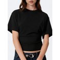 thumbnail image 5 of LMLYSoH Womens Summer T Shirt Short Sleeve Crew Neck Solid Color Casual Ruched Cinched Waist Crop Tops, 5 of 9