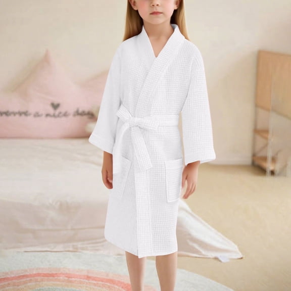 ATOGUTA Girls Robes Kids Bath Towels Hooded Soft Bathrobes Pajamas Sleepwear for Children Size 6-13, White