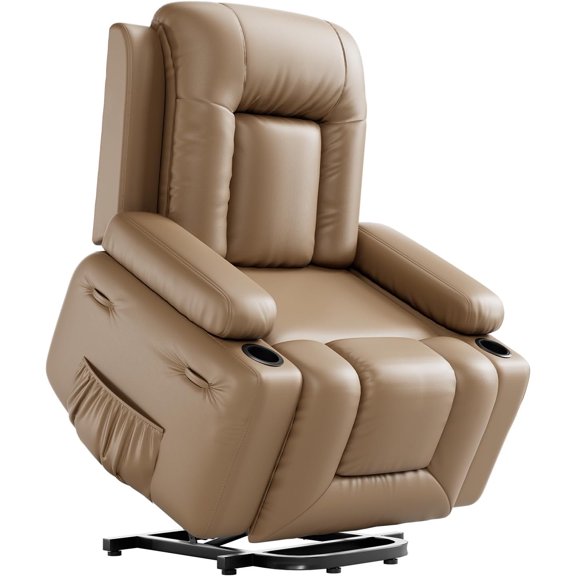 IDEALHOUSE Sofa Bed Tan Power Recliner Chair, Massage & Heat, Electric Lift PU Leather Single Sofa Tall Back, Padded Seat, Living Room Adjustable Ergonomic Chair