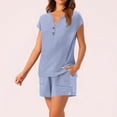 thumbnail image 5 of Lumtrix Womens Henley 2 Piece Short Sets Summer 2026 Lounge Spring Summer Beach Airport Travel Vacation Outfits Matching Sweatsuit Light Blue XL, 5 of 6