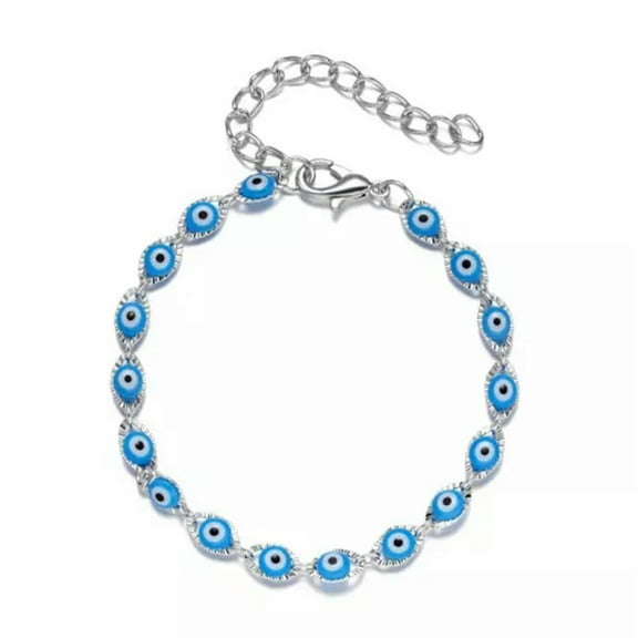 EOEMY Fashion Lucky Blue Evil Eye Palm Beaded Bracelet Bangle Chain Women Jewelry Xmas-Silver Blue Eye