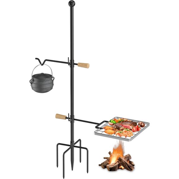 Grill Grate with Swivel Handle,  Cooking Equipment - Fire Pit Grill Grate with Heavy Duty Steel, For Outdoor BBQ Camping and Cooking, Black