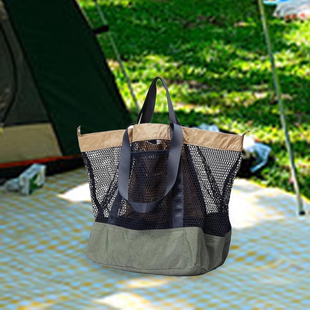Bolso de playa de malla, bolso de hombro, práctico de viaje resistente a la arena, de playa para acampar, ir de compras en verano, viajar a la Gris verde