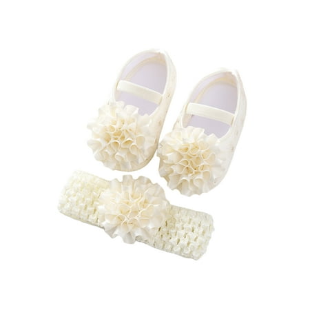 

Lacyhop Baby Girls Mary Jane First Walker Crib Shoes Comfort Flats Party Breathable Princess Dress Shoe Lightweight Prewalker Beige+Headband 3C