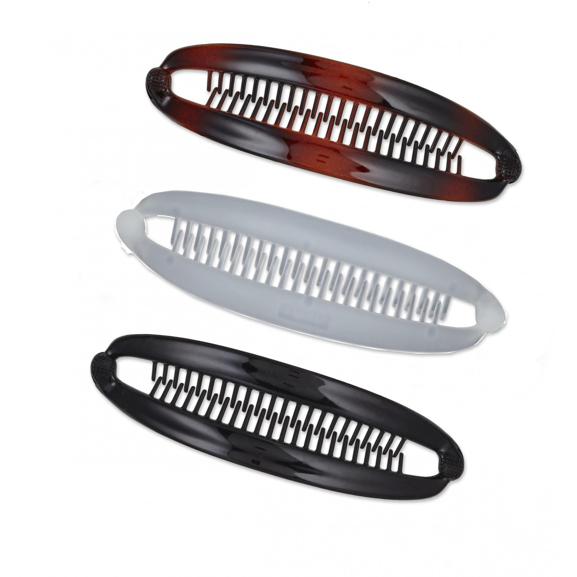 Scunci Fashion Banana Clip Combs in Black, Tortis Shell, and Clear, 3ct