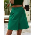thumbnail image 4 of Shorts for Women Dressy 2025 Summer Elastic High Waisted Wide Leg Business Casual Work Shorts with Pockets Green L, 4 of 9